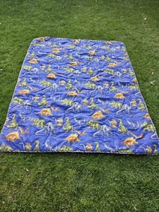 Vintage Dinosaur Queen Size Comforter Reversible To Stripes T-Rex Blue - Picture 1 of 6