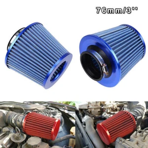 Filtro de cono redondo de admisión de aire frío Ram corto entrada de coche universal azul de 3 pulgadas + - Imagen 1 de 7