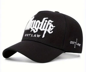 THUG~LIFE Outlaw - High Relief bestickte Snapback Ballcap, gebogener Schirm (schwarz) - Bild 1 von 3