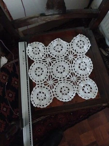 Hand Made Crochet White Square 33 Cm X 33 Cm 9 X Circles - Picture 1 of 5