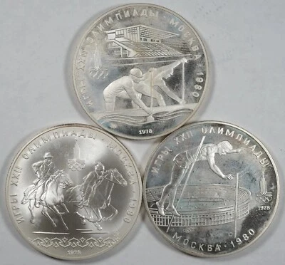 3 Silver 1978 10 Roubles USSR CCCP Moscow 1980 Olympic Russian Coins - Image 1 of 2
