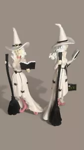 Pink Witch Halloween Statue Decor Spell Book Broomsticks Spider Glam - Picture 1 of 18