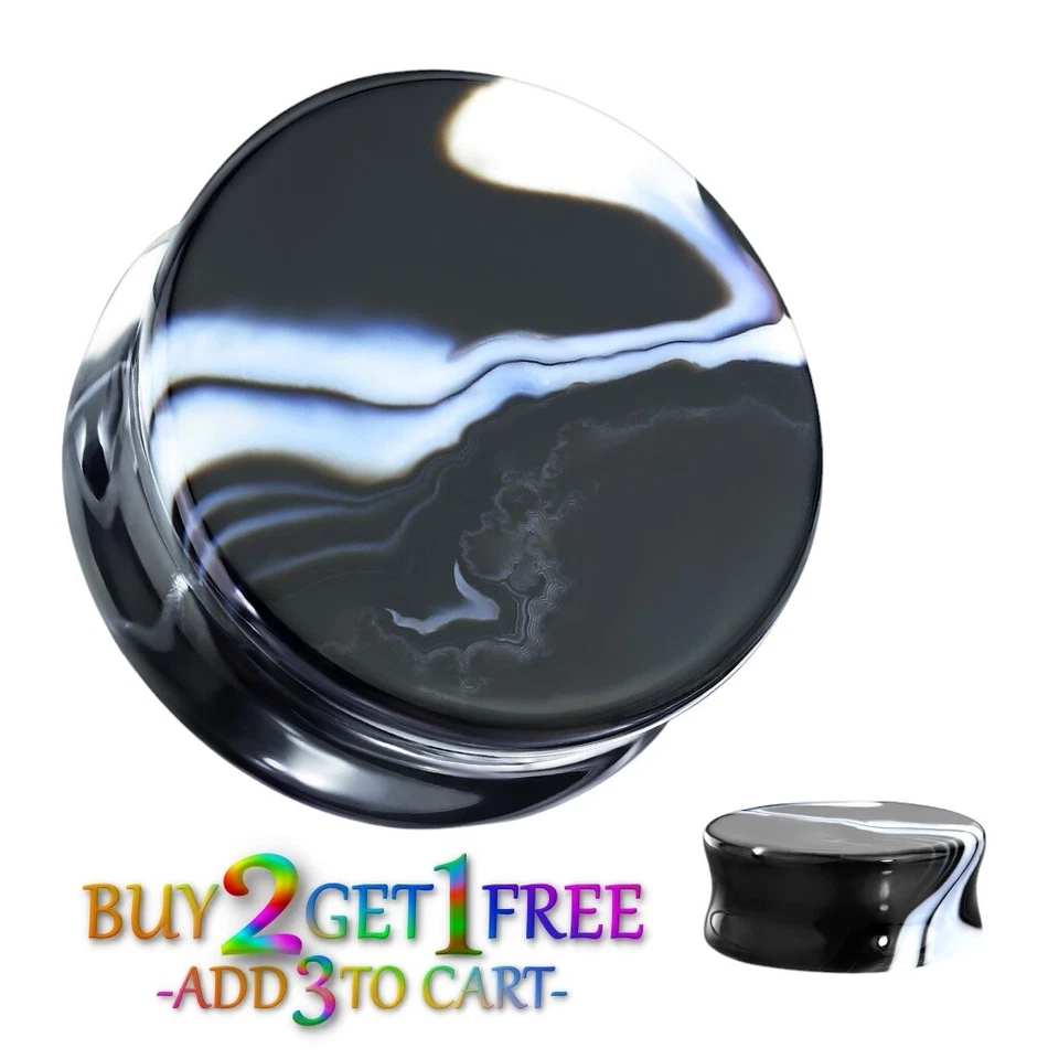 Par de enchufes de piedra de ágata blanco negro 8g-25mm medidores de doble llamarada túneles oreja 1603 Foto 1 de 2