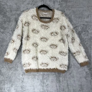 Chelsea & Violet Sweater Women's Large Ivory Tan Eyelash Knit Boho Chic Phoebe - Picture 1 of 16