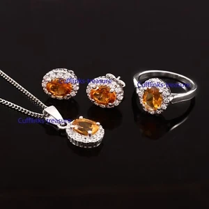Natural Citrine & CZ Gemstones with 925 sterling Silver Earrings Pendant Ring #5 - Picture 1 of 5
