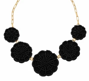 Nine West Gold tone Black glass Beaded Flowers Frontal Necklace - New - Picture 1 of 2