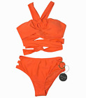 Mooncore Two Piece Bikini Wrap Around Tie Women's Medium Tangerine Orange NWT