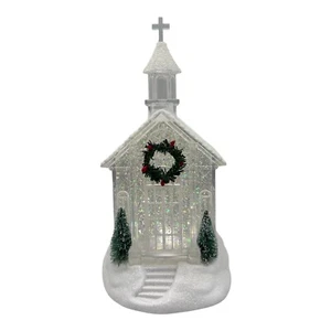 LED Church Snow Globe Pine Accents 10.5''H Melrose International Works VIDEO - Picture 1 of 14