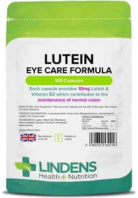 Lindens Lutein 10 mg 100 Capsules Marigold Flower Extract Standardised UK Made