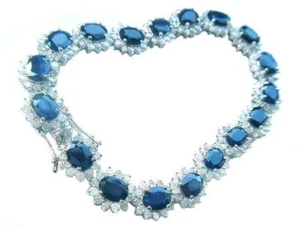 20.90ct Sapphire & Diamond Bracelet in 14K White Gold - Picture 1 of 8