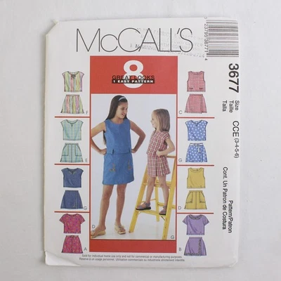 McCall's 3677 Tops & Skorts Patterns Childs/Girls Size CCE (3-4, 5-6) 2002 - Image 1 of 4