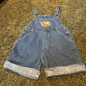 Winnie The Pooh Tigger Shortalls Blue Jean Denim Girl Size 7/8 Vintage 90s Y2K - Picture 1 of 7