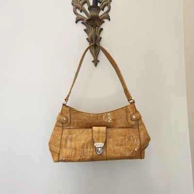 Vtg Early 2000s/Y2k Liz Claiborne Yellow Faux Croc Leather Shoulder Purse Bag - Image 1 of 4