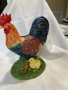 PARTY LITE ROOSTER WITH TWO CHICKS Tealight CANDLEHOLDER  8.5" X 10.5" - Picture 1 of 10