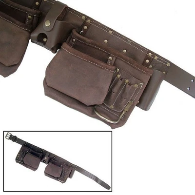 365-ONLINE Pro Oil Tanned Leather Tool Belt Pouch Toolbelt (12 Pockets)