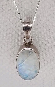 Schöner ovaler Mondstein Anhänger Sterlingsilber 925 an 24" Halskette - Bild 1 von 9