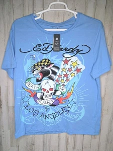 ED HARDY T-Shirt Mens Size XL Blue Crew Neck Skull Panther Short Sleeve NWT - Picture 1 of 9