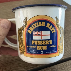 Pusser's Rum British Navy Enamel Tin Mug Cup Vtg Man Cave Collector Military UK - Picture 1 of 14