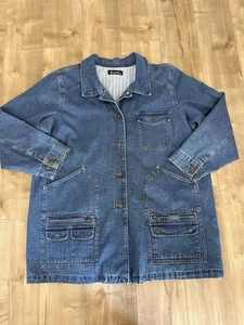 Denim & Co Denim Chore Giacca Cappotto Fienile Donna 2XL Foderato Blu Tasca Y2K Oversize - Foto 1 di 14