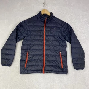 Patagonia Down Sweater Jacket Boys Large 12 Blue Insulated Full Zip Mock Neck - Picture 1 of 8