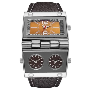Orologio Uomo Oulm 9525 Analogico Cinturino Pelle Nero 3 Quadranti Sottomarri Orologio Militare - Foto 1 di 17