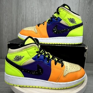 Nike Air Jordan 1 Mid SE Volt Nero Arancione Vivo Multi GS Sneakers 7Y FD8795-700 - Foto 1 di 8