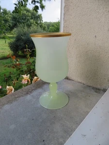 ancien vase en opaline et cerclage laiton 20.5 cm couleur tieulle - Picture 1 of 4
