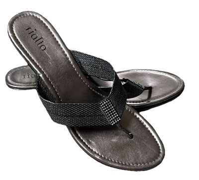 Sandalias de tacón RIALTO para mujer talla 9,5 grises adornadas pedrería metálicas plateadas Foto 1 de 4