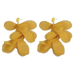 Exquisite Chiffon Flower Earrings Lightweight Statement Colorful Beaded Earrings - Picture 1 of 8