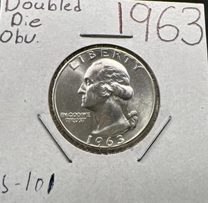 1963 25c Washington Silver Quarter Coin Choice BU UNC FS-101 Double Die Obverse - Picture 1 of 11