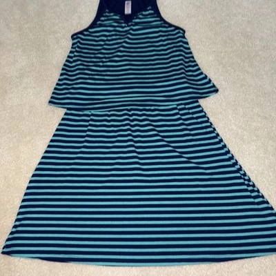 Excelente Vestido de Verano Justice Girl Azul Verde Rayas Sin Mangas Talla 14 Foto 1 de 4