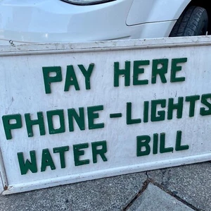 Pay Here. Antique Primitive Folk Art Trade Sign, Utility Billing, double side - Picture 1 of 6