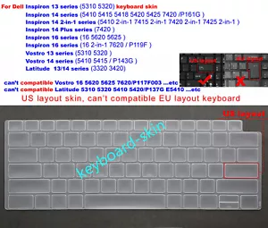 Keyboard Skin For Dell Inspiron 5310 5320 5415 7620 7420 7415/7425 2-in-1 P119F - Picture 1 of 9