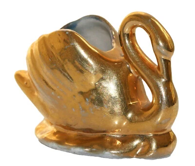 Preloved Kitsch Golden Lustreware Ceramic Swan Vase - image 1 of 4