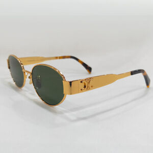 Celine CL40235U Triomphe Gold Metal Frame Green Lenses Sunglasses