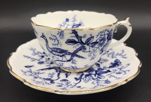 Coalport Cairo blau Tasse & Untertasse Gold vergoldet 9252 Vögel Insekten Blumen - Bild 1 von 17