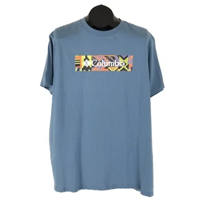 NEW Columbia Logo Graphic Tee Men's Large Steel Blue 100% Cotton Outdoor Casual - Picture 1 of 9