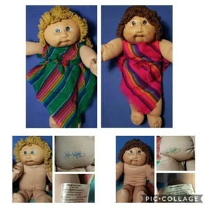 Lot 2 Vintage Cabbage Patch Kids Dolls 1978 1982 pre 1990 blonde & brunette - Picture 1 of 12