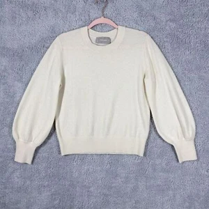 Everlane Women's Ivory Cashmere Lantern Sweater Size M Puff Sleeves Casual Knit - Picture 1 of 8