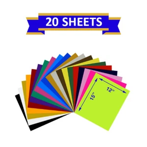 Heat Transfer Vinyl - HTV for T-Shirts Easy DIY Printing- 20 Sheets - 12" x 15" - Picture 1 of 7