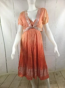 Pink Apple Orange Tie-Dyed ￼Hobo Embroidered/Sequined Midi 2 Pc.Dress Sz. M - Picture 1 of 24