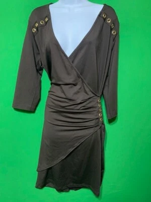 Venus Nuevo Vestido Imitación Envolvente Talla 14 Oro Metal Anillos Cuello en V Foto 1 de 4