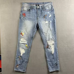 Forever 21 Space Jam Jeans Herren 36x31 blau Denim bestickt Patches Bugs Bunny - Bild 1 von 18