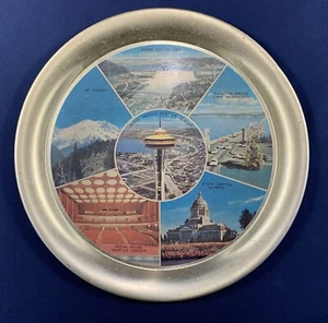 Vintage Washington State Souvenir Metal Tray Platter Illustrated MCM Preowned - Picture 1 of 8