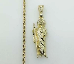 Colgante San Judas Chapado en Oro Collar de Cadena de 3 mm Oro San Judas Dije Cadena Hombres - Imagen 1 de 7