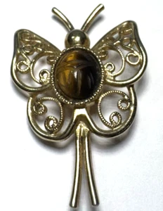 Broche prendedor joyería vintage FIRMADO SARAH COVENTRY dorado ojo de tigre mariposa 65 - Imagen 1 de 2