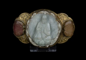 China 18./19 Jh. Gürtelschnalle -A Chinese Bronze & Jadeite Belt Buckle Chinois - Bild 1 von 5