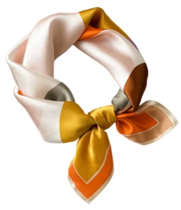 Women 100% Silk 20" small square Scarf neckerchief Wrap dot orange gray red -- - Picture 1 of 2