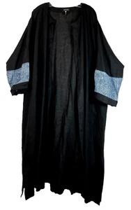 Eskandar OVERSIZE LINEN SHIBORI SLEEVE BAND Duster Coat Black Lagenlook Bergdorf - Picture 1 of 7