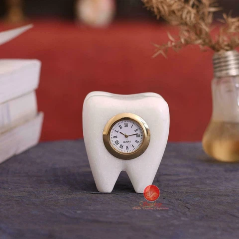New Tooth Shape Dentist Desk Marbel Table Clock - For Decor & Paper Weight -FS Cover